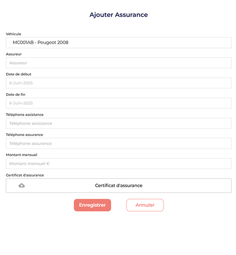 Mondayfleet - Ajouter assurance